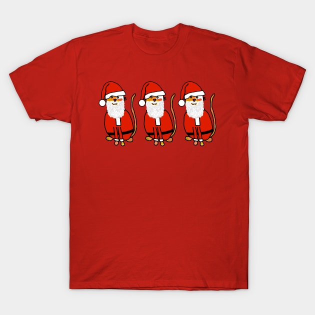 Three Christmas Cats Dressed as Santa Claus T-Shirt by ellenhenryart